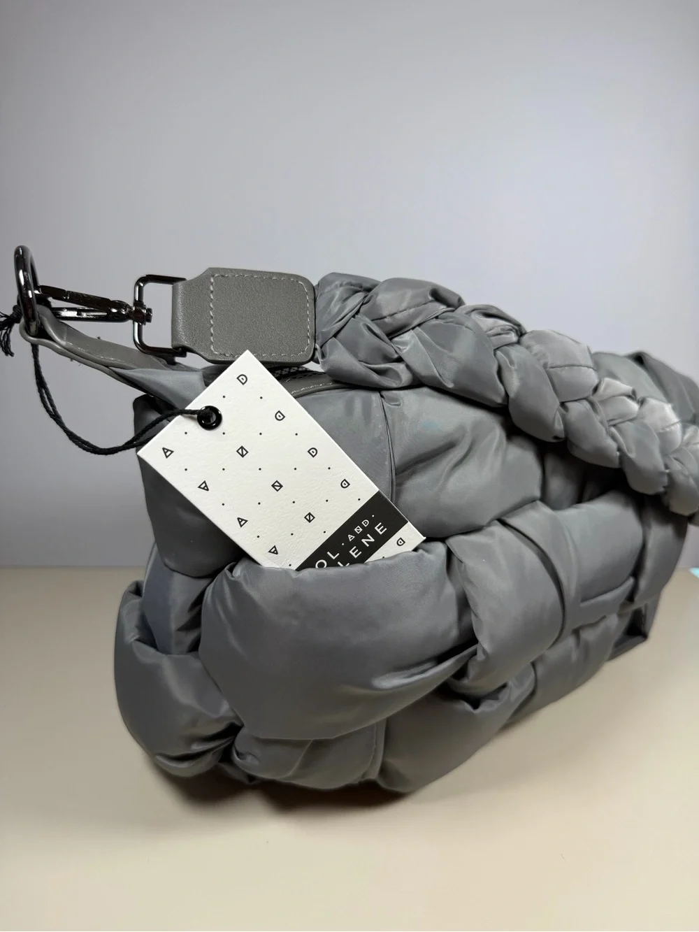 Quilted Braided-Handle Messenger Bag - Gray